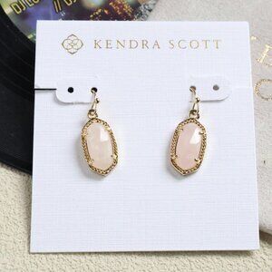 Kendra Scott Lee Gold Earrings Rose Quartz NEW